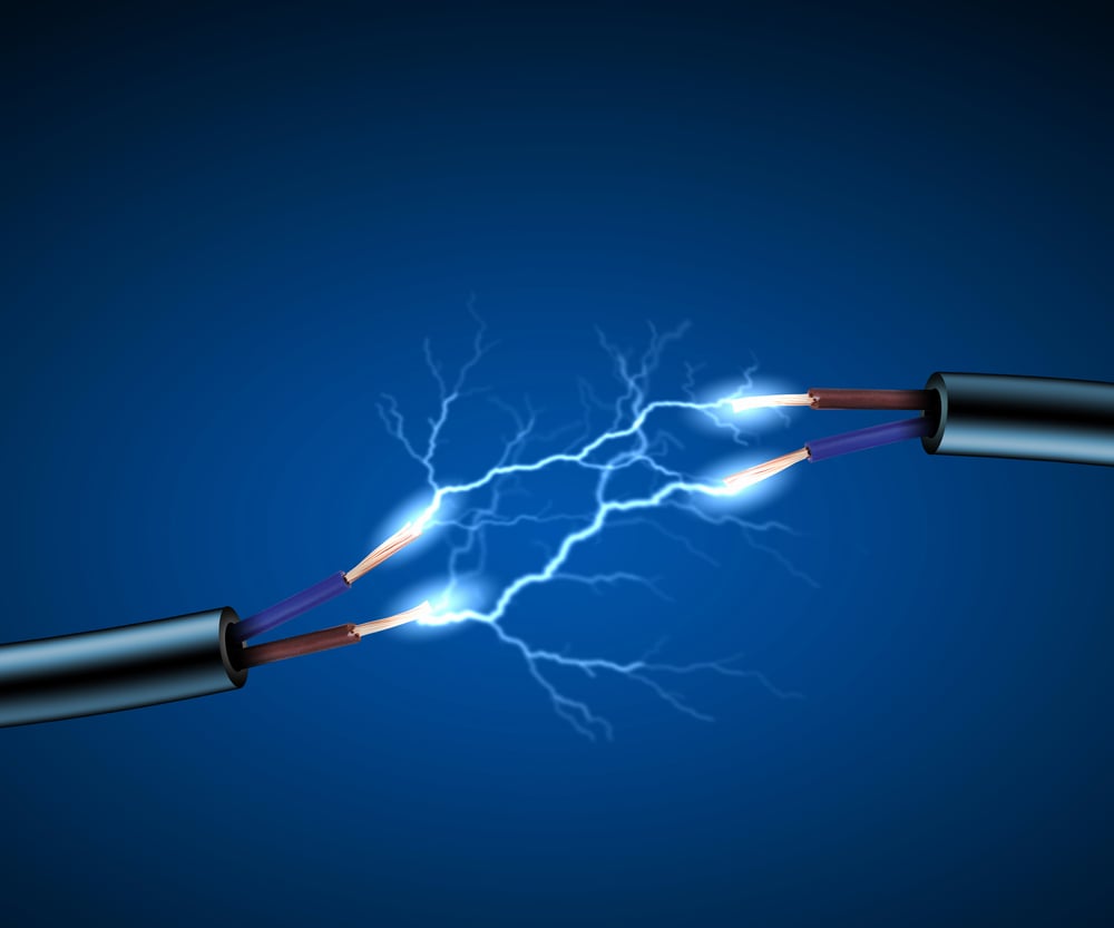 Electric cord with electricity sparkls as symbol of power