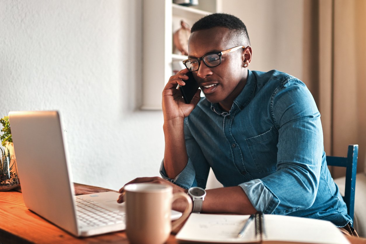 Businessman getting remote AP work completed.