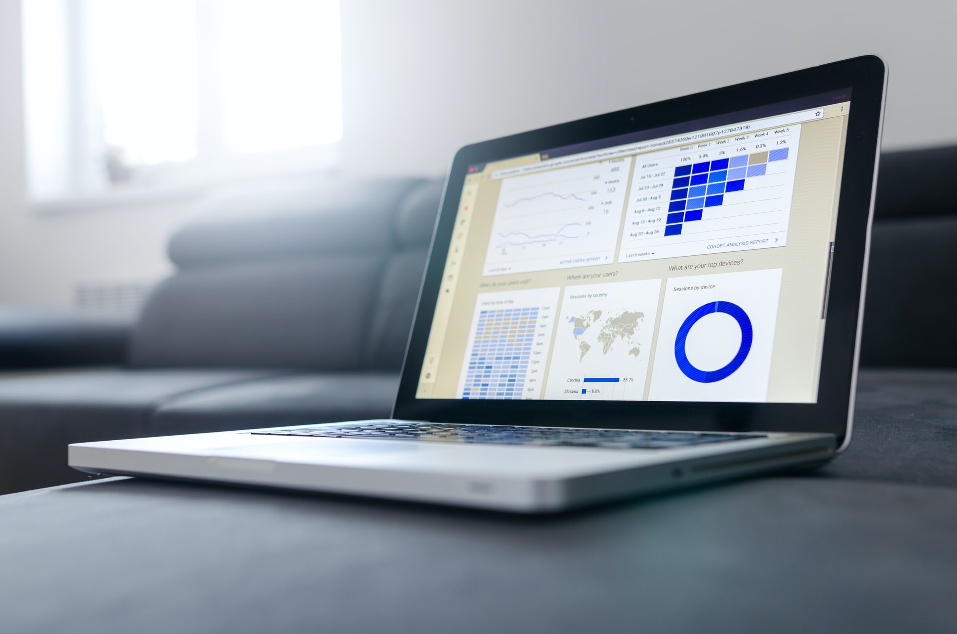 Laptop computer displaying analytics